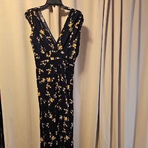 Modcloth Navy and Yellow Floral Maxi Dress